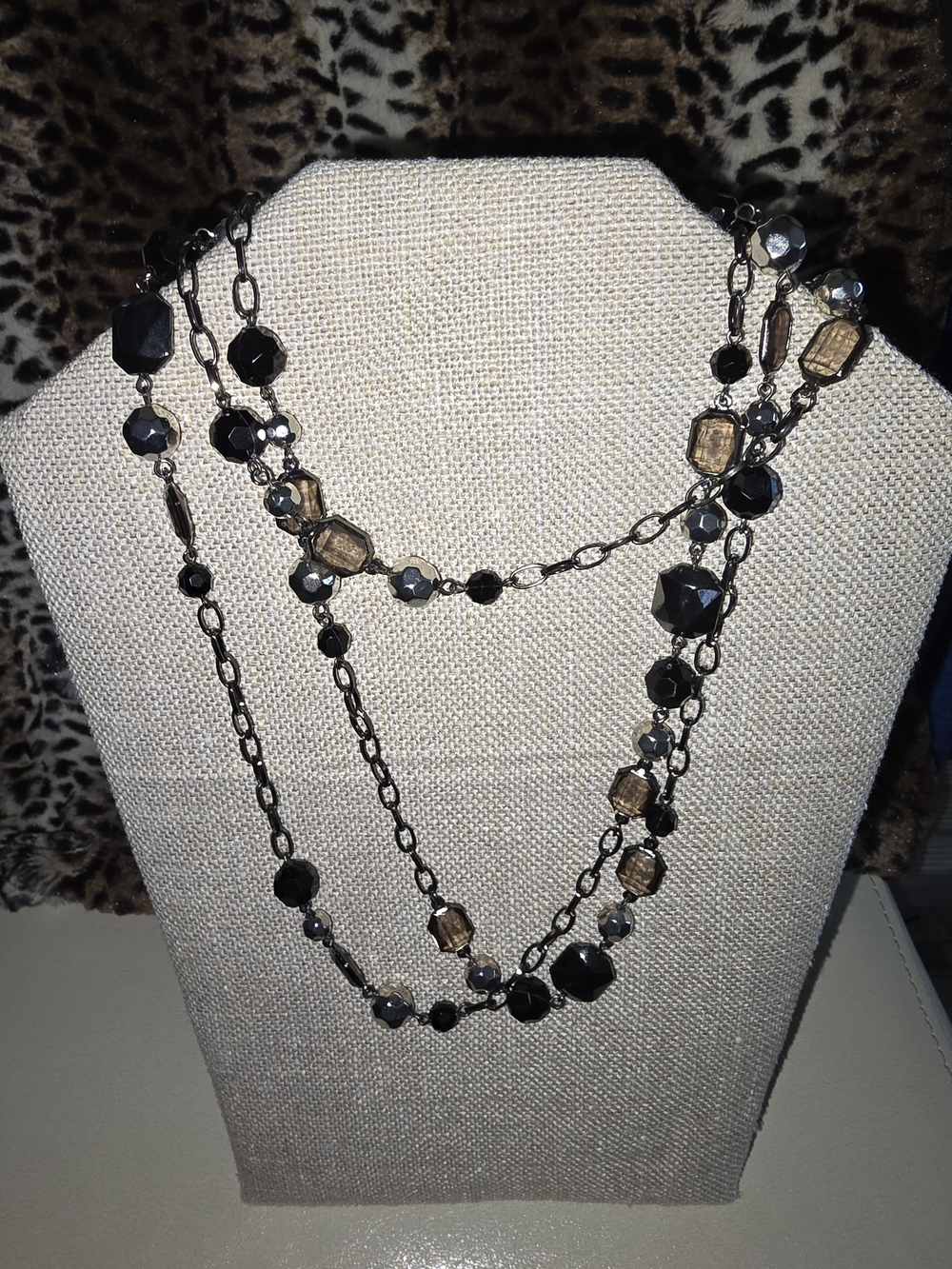 Multi-Strand Black and Gold Beaded Necklace